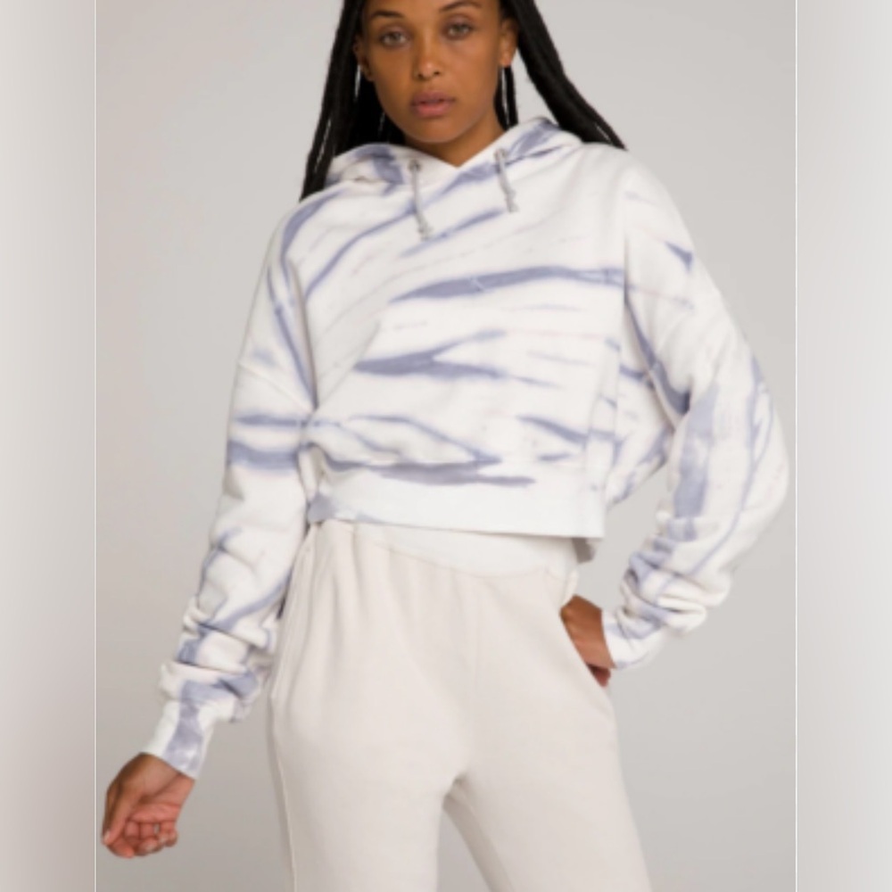 Good American Cropped and Cool White/Purple Tie-Dye Hoodie, 100% Cotton, Size 4